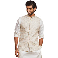 VASTRAMAY Men's Off White - Nehru Jacket - This men's embroidered Nehru jacket,perfect blend of elegance and tradition.