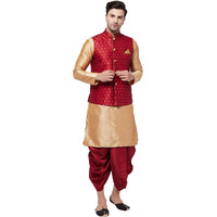 VASTRAMAY Men's Rose Gold And Maroon Silk Blend Jacket, Kurta and Dhoti Set_VASMJ009MAnKRG001nDTMA_36