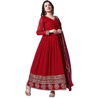 Wedani Faux Georgette Embroidered Anarkali Dress for Women (in, Alpha, M, Regular, Maroon)