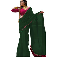 Yashika Women's Georgette Saree With Lace Border and Unstitched Blouse Material (AZ-YS-OG-NEEPA GREEN)