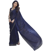 Yashika Women's latest Chiffon Saree With Lace and Blouse Material (AZ-YS-P1-SWARNA NAVY)