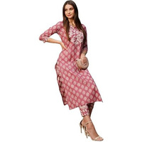 ANNI DESIGNER Women's Cotton Blend Straight Printed Kurta with Pant (Gabri Pink_XL_Pink_X-Large)