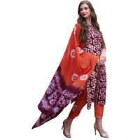 ANNI DESIGNER Women's Cotton Blend Straight Printed Kurta with Pant & Dupatta (Sidda Wine_M_Wine_Medium)