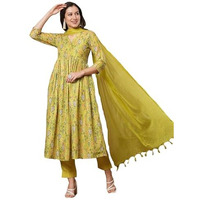 ANNI DESIGNER Women's Rayon Viscose Printed Anarkali Kurta with Pant & Dupatta (Horizon GREEN-VKS01_S_Green_Small)