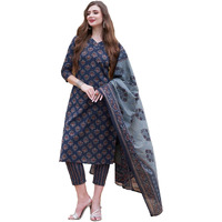 ANNI DESIGNER Women's Cotton Blend Straight Printed Kurta with Pant (Bagwara Blue_XL_Blue_X-Large)