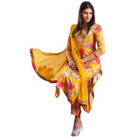 ANNI DESIGNER Women's Rayon Blend Straight Printed Kurta with Pant & Dupatta (GANITA MUSTARD-VKS01_L_Mustard_Large)