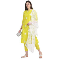 ANNI DESIGNER Women's Ruby Cotton Straight Embroidery Kurti with Pant & Dupatta Set (White-Show Clear_XL Clear_X-Large)