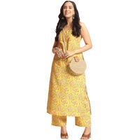 ANNI DESIGNER Women's Rayon Viscose Floral Straight Kurta with Palazzo (CUBU VKS01_Yellow_XXX-Large)
