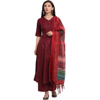 ANNI DESIGNER Women's Cotton Anarkali Kurta with Pant & Dupatta (Rani Maroon_S_Maroon_Small)