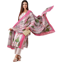 ANNI DESIGNER Women's Cotton Blend Straight Printed Kurta with Pant & Dupatta (Darur Pink_S_Pink_Small)