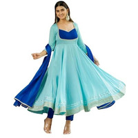 ANNI DESIGNER Women's Rayon Viscose Solid Anarkali Kurta with Pant & Dupatta (KUSPARI Blue_XXL_Blue_XX-Large)