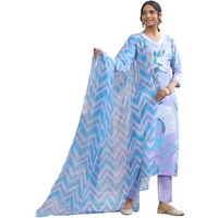 ANNI DESIGNER Women's Cotton Blend Straight Printed Kurta with Pant & Dupatta (Sohini Purple-NW_S_Purple_Small)