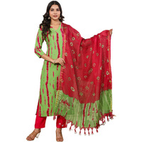 ANNI DESIGNER Women's Rayon Blend Straight Printed Kurta with Pant & Dupatta (SIBORI-METHI-TGD_L_Green_Large)