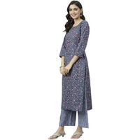 ANNI DESIGNER Women's Cotton Blend Straight Printed Kurta with Palazzo (QWERTY Blue_XL_Blue_X-Large)