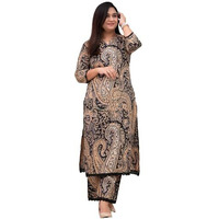 ANNI DESIGNER Women's Rayon Viscose Straight Printed Kurta with Palazzo (Elevate Black_XXL_Black_XX-Large)
