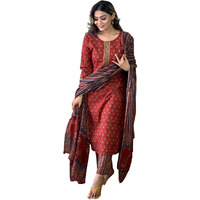 ANNI DESIGNER Women's Cotton Blend Straight Printed Kurta with Pant & Dupatta (Sahdev-Red_S_Red_Small)