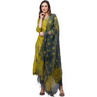 ANNI DESIGNER Women's Cotton Blend Staright Printed Kurta with Pant & Dupatta (Bhumi Green_S_Green_Small)