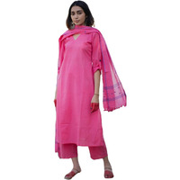 ANNI DESIGNER Women's Rayon Blend Solid Straight Kurta with Pant & Dupatta (JANEU Pink_XL_Pink_X-Large)