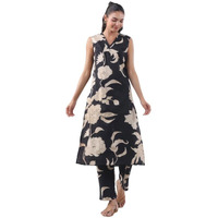 ANNI DESIGNER Women's Rayon Viscose Straight Printed Kurta with Pant (Teras Black_S_Black_Small)