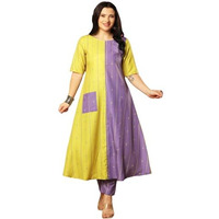 ANNI DESIGNER Women's Rayon Blend Anarkali Printed Kurta with Pant (MANOHAR MULTI-VKS01_L_Multi_Large) Multicolour