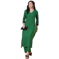 ANNI DESIGNER Women's Rayon Viscose Straight Solid Kurta with Palazzo (PAPITA GREEN-VKS01_XL_Green_X-Large)