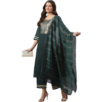 ANNI DESIGNER Women's Cotton Blend Straight Solid Kurta with Palazzo & Dupatta (Ruchir Green_XXL_XX-Large_Green)
