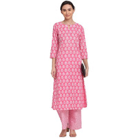 ANNI DESIGNER Women's Cotton Printed Straight Kurta with Palazzo (MAJVI Pink_M_Pink_Medium)