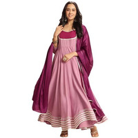 ANNI DESIGNER Women's Rayon Viscose Solid Anarkali Kurta with Pant & Dupatta (KUSPARI LAVENDER-VKS03_XXL_Lavender_XX-Large)