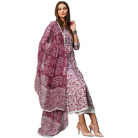 ANNI DESIGNER Women's Rayon Blend Anarkali Printed Kurta with Pant & Dupatta (Yutika Purple_3XL_Purple_XXX-Large)