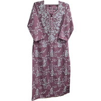 ANNI DESIGNER Women's Cotton Blend Straight Chikankari Embroidered Kurta (Sutlej-Peach-GRT_S_Peach_Small)