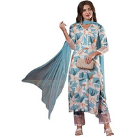 ANNI DESIGNER Women's Cotton Blend Straight Printed Kurta with Pant & Dupatta (PANKHURI Sky_XL_Sky Blue_X-Large)