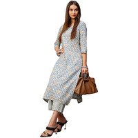 ANNI DESIGNER Women's Cotton Blend Straight Printed Kurta with Pant (PAT 11 Blue_XXL_Blue_XX-Large)