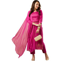 ANNI DESIGNER Women's Cotton Blend Printed Straight Kurta with Pant & Dupatta (Zaklina Rani_M_Pink_Medium)