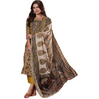 ANNI DESIGNER Women's Cotton Blend Straight Printed Kurta with Pant & Dupatta (MRIDUL Mustard_M_Mustard_Medium)