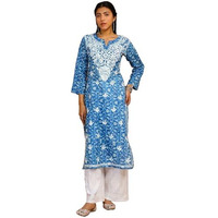 ANNI DESIGNER Women's Rayon Blend Straight Chikankari Embroidered Kurta (Nakusha Blue-NW_M_Blue_Medium)