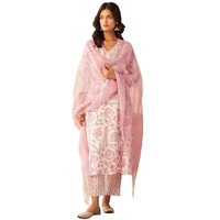 ANNI DESIGNER Women's Cotton Blend Straight Printed Kurta with Pant & Dupatta (Gojari Peach-NW_M_Peach_Medium)