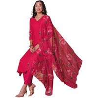 ANNI DESIGNER Women's Rayon Blend Straight Printed Kurta with Pant & Dupatta (ROKA RANI-VKS01_5XL_Pink_XXXXX-Large)