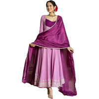 ANNI DESIGNER Women's Rayon Blend Solid Anarkali Kurta with Pant & Dupatta (KUSPARI Lavender_XL_Purple_X-Large)
