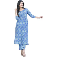 ANNI DESIGNER Women's Cotton Blend Printed Straight Kurta with Pant (Pana Blue-CMD_L_Blue_Large)