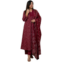 ANNI DESIGNER Women's Rayon Viscose Anarkali Printed Kurta with Pant & Dupatta (VANGALA Maroon_XL_Maroon_X-Large)