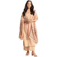 ANNI DESIGNER Women's Rayon Viscose Solid Straight Kurta with Pant & Dupatta (Raja Saab Beige-VKS09_S_Beige_Small)