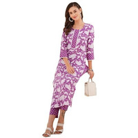 ANNI DESIGNER Women's Rayon Blend Printed Straight Kurta with Pant (Pustak Begani-VKS01_XL_Begani_X-Large)