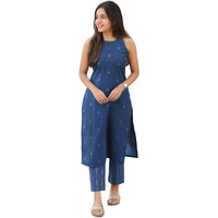 ANNI DESIGNER Women's Rayon Viscose Straight Printed Kurta with Pant (Palakad Blue_XL_Blue_X-Large)