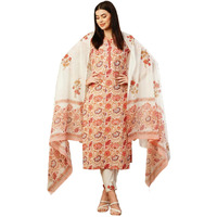ANNI DESIGNER Women's Cotton Blend Straight Printed Kurta with Pant & Dupatta (Dhama Peach_L_Peach_Large)