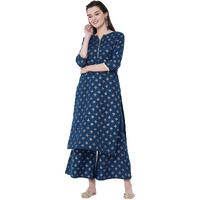 ANNI DESIGNER Women's Cotton Kurta with Palazzo (New-Blue XX-Large)