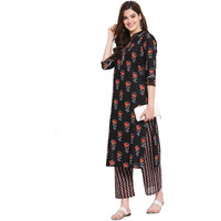 ANNI DESIGNER Women's Cotton Straight Kurta with Pant (KPT-COT-10032-BLACK_XL_Black_X-Large)