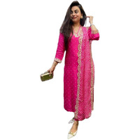 ANNI DESIGNER Women's Rayon Viscose Straight Printed Kurta with Pant & Dupatta (June Pink_XXL_Pink_XX-Large)
