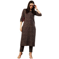 ANNI DESIGNER Women's Cotton Blend Straight Printed Kurta with Pant (Lupar Blue_S_Blue_Small)