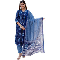 KLOSIA Women Indigo Blue Kurta and Pant Set with Dupatta (Medium)