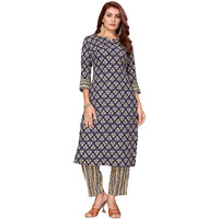 KLOSIA Women Printed Embroidered Work Kurta and Pant Set (X-Large) Yellow